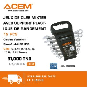 Jeux de clés mixtes av. rangement plastique 7- 24mm 12PCS