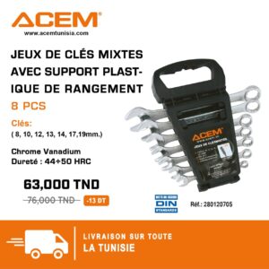 Jeux de clés mixtes av. rangement plastique 8-19mm 8PCS