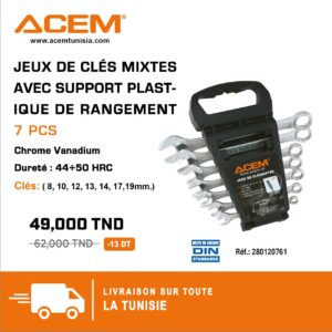 Jeux de clés mixtes av. rangement plastique 8-19mm 7PCS