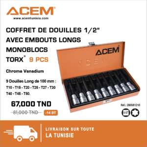 581210 - Coffret de 9 douilles 1/2" avec embouts longs monoblocs TORX