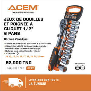 582716 - Jeux de douilles et poignée à cliquet 1/2"