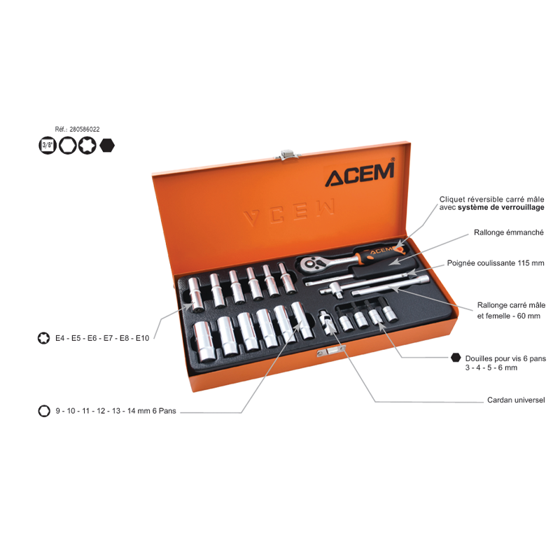 586022 - Coffret de Douilles 1/4" 210-022M – Image 2