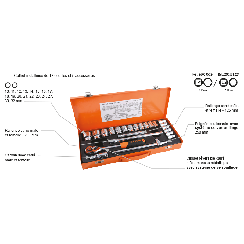 581224 - Coffret de douilles 1/2" 12pans 24pcs – Image 2