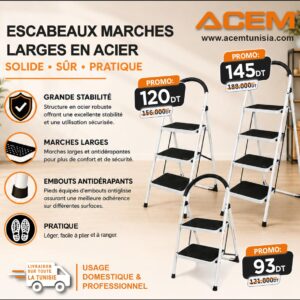 700440 - Escabeau en acier marches larges