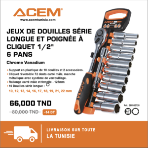 582720 - Jeux de douilles série longue et poignée à cliquet 1/2"