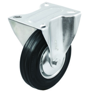 801000 - Roue fixe en caoutchouc noir, avec platine à visser