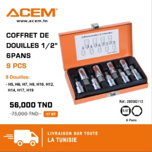 582112 - Coffret des embouts 1/2" 6 pans 9pcs