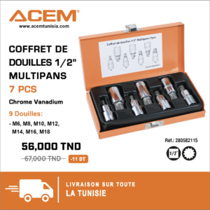 582115 - Coffret de 7 douilles 1/2" Multi-pans