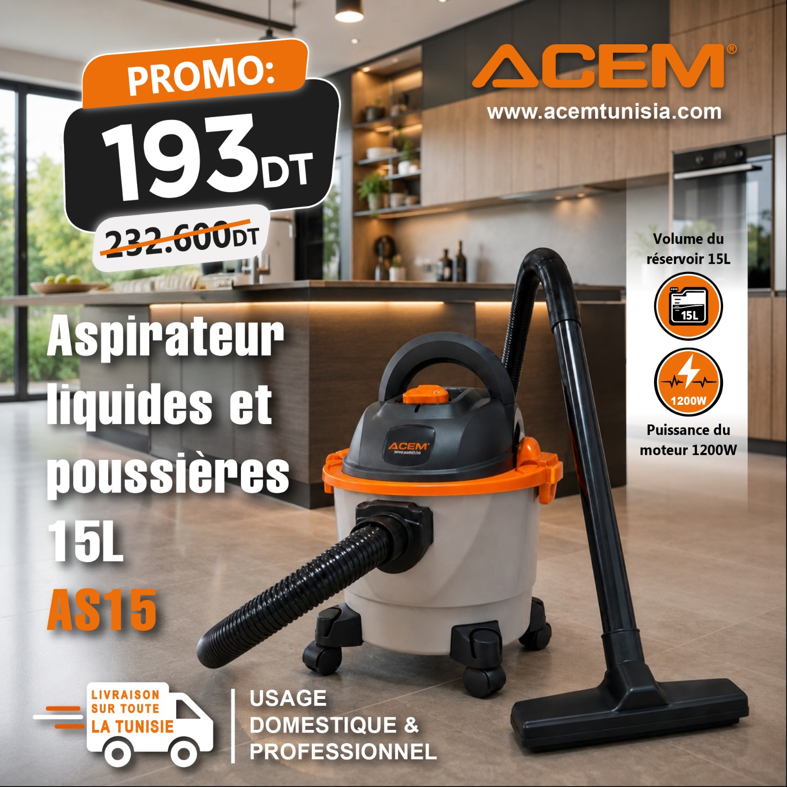 105015 - Aspirateur liquides et poussières 15L AS15