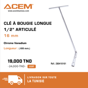 Clé à bougie longue articulée 16mm