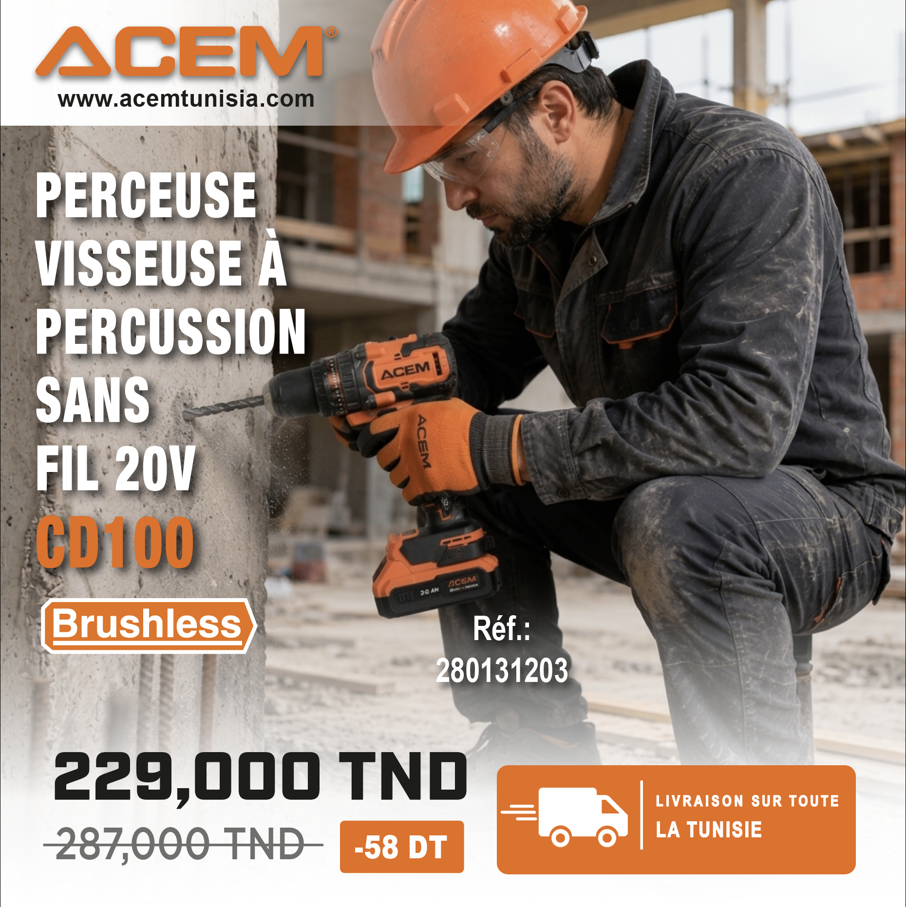 131203 - Perceuse-Visseuse à percussion sans fil 20V CD100