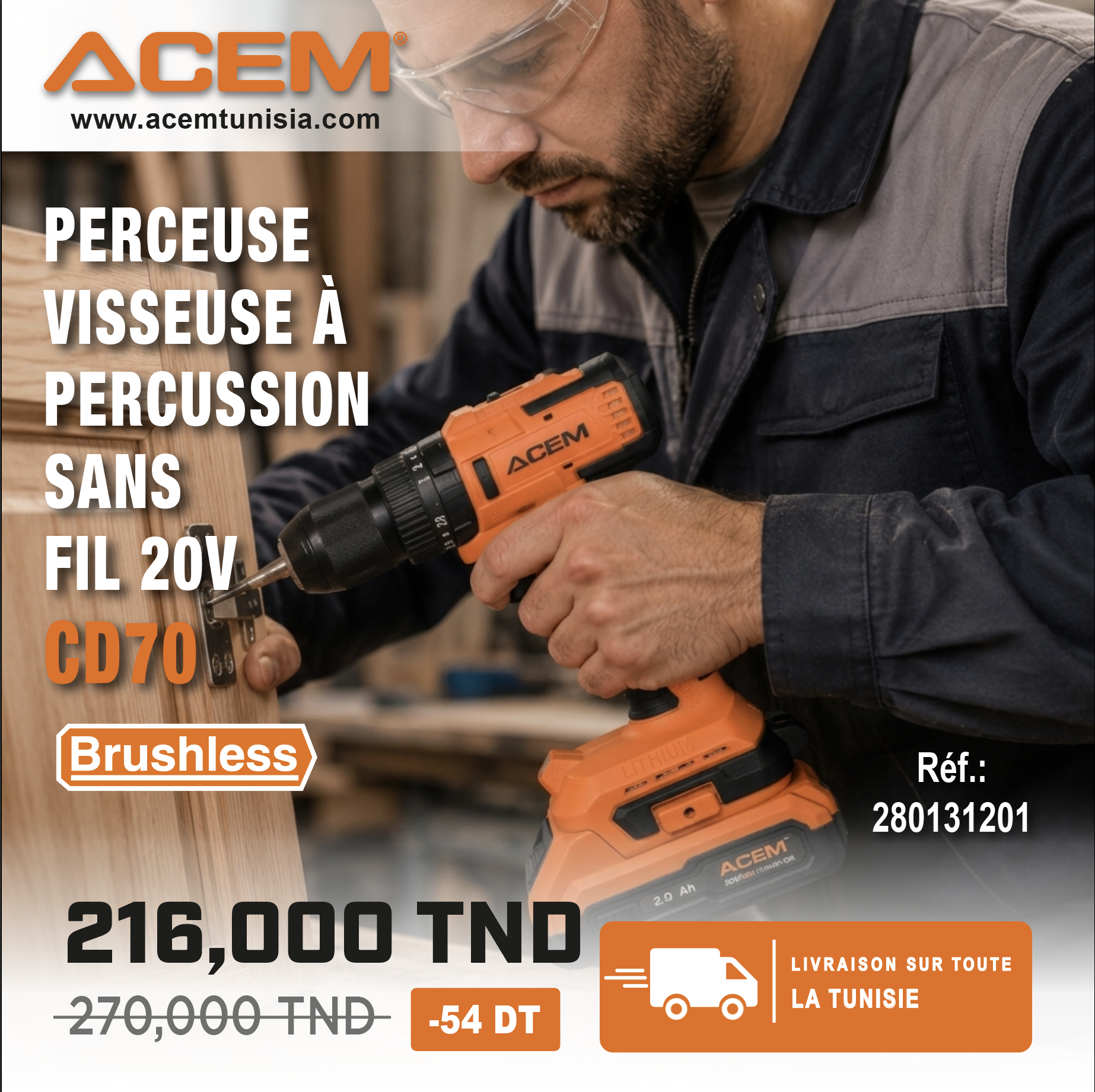 131201 - Perceuse-Visseuse à percussion sans fil 20V CD70